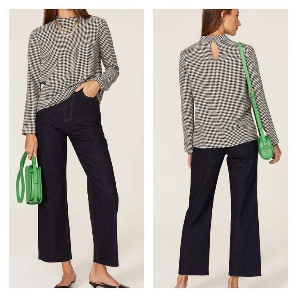 A.P.C. Jeanne Check Plaid Mock Neck Blouse Women's Size 0-2 French Chic